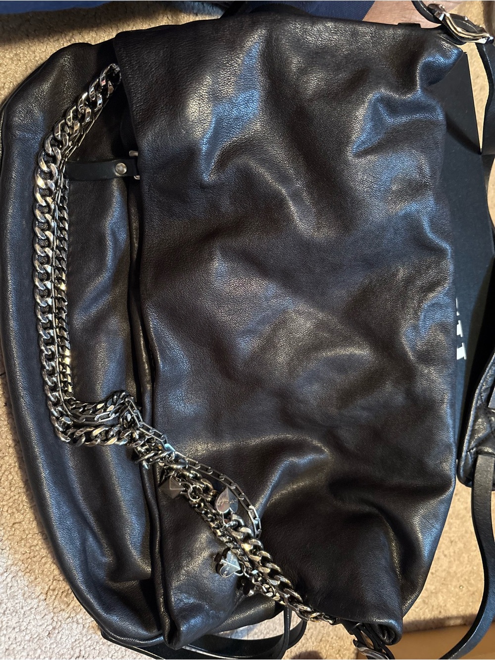 Jimmy Choo Black Leather Shoulder Bag with Silver Chain